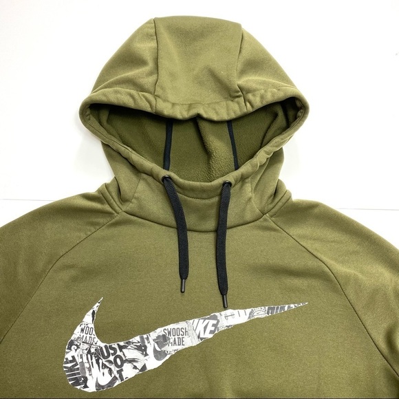 Nike Therma Pullover Swoosh Training Big Nike Logo Hoodie Olive Green - Picture 4 of 9